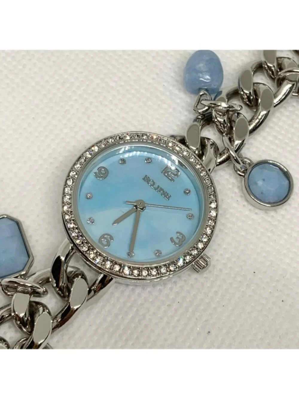 Eclipse women watch silver tone blue dial charm bracelet 27mm Quartz 7” running